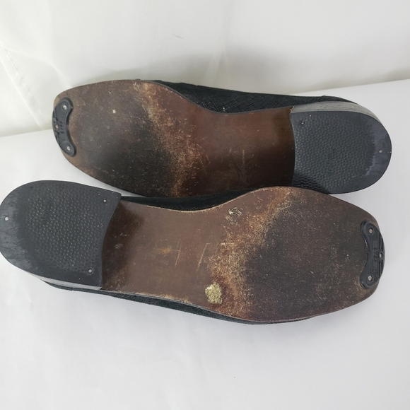 Stuart Weitzman black suede and leather chunky heel loafer metallic sheen 7.5 - Picture 8 of 8